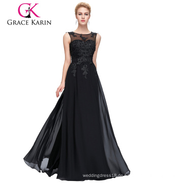 Grace Karin Plus Größe für Fat Frauen Ärmellos V-Back Schwarz Chiffon Abendkleider CL007555-3